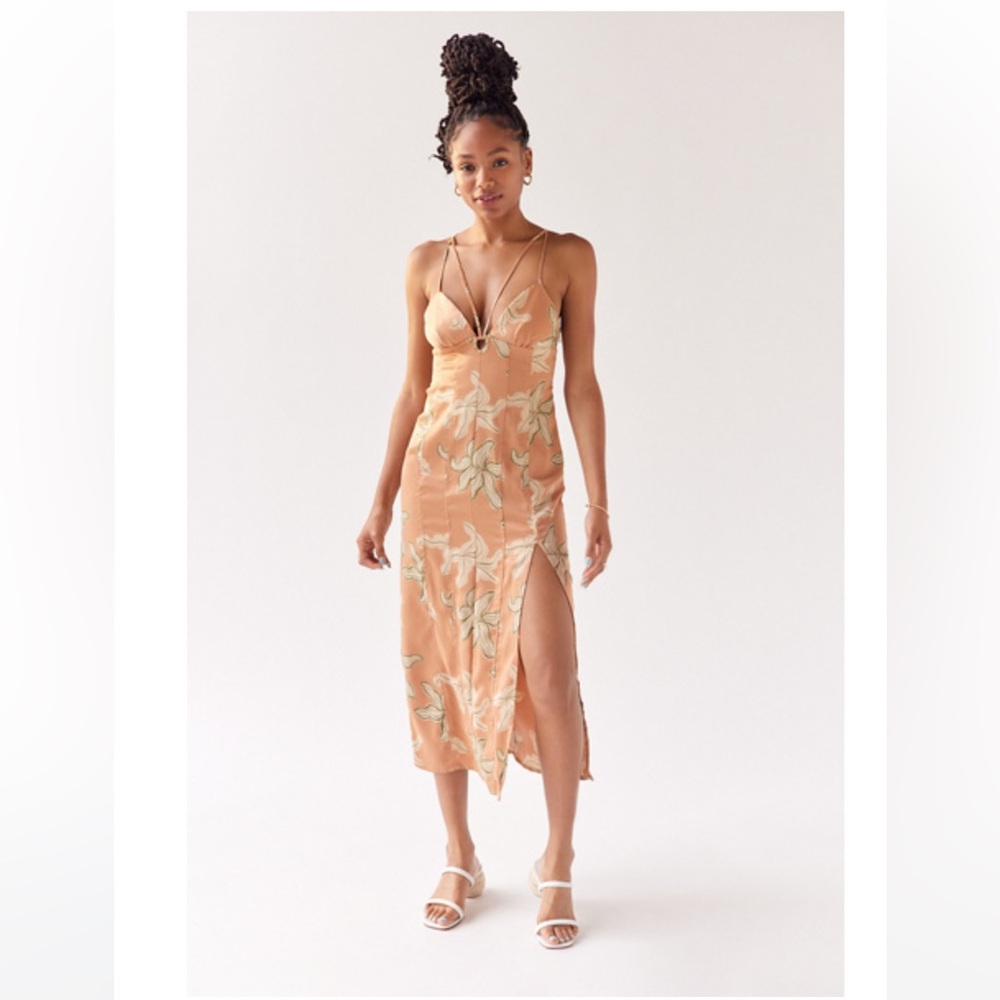 Urban Outfitters peach floral first light midi slip dress